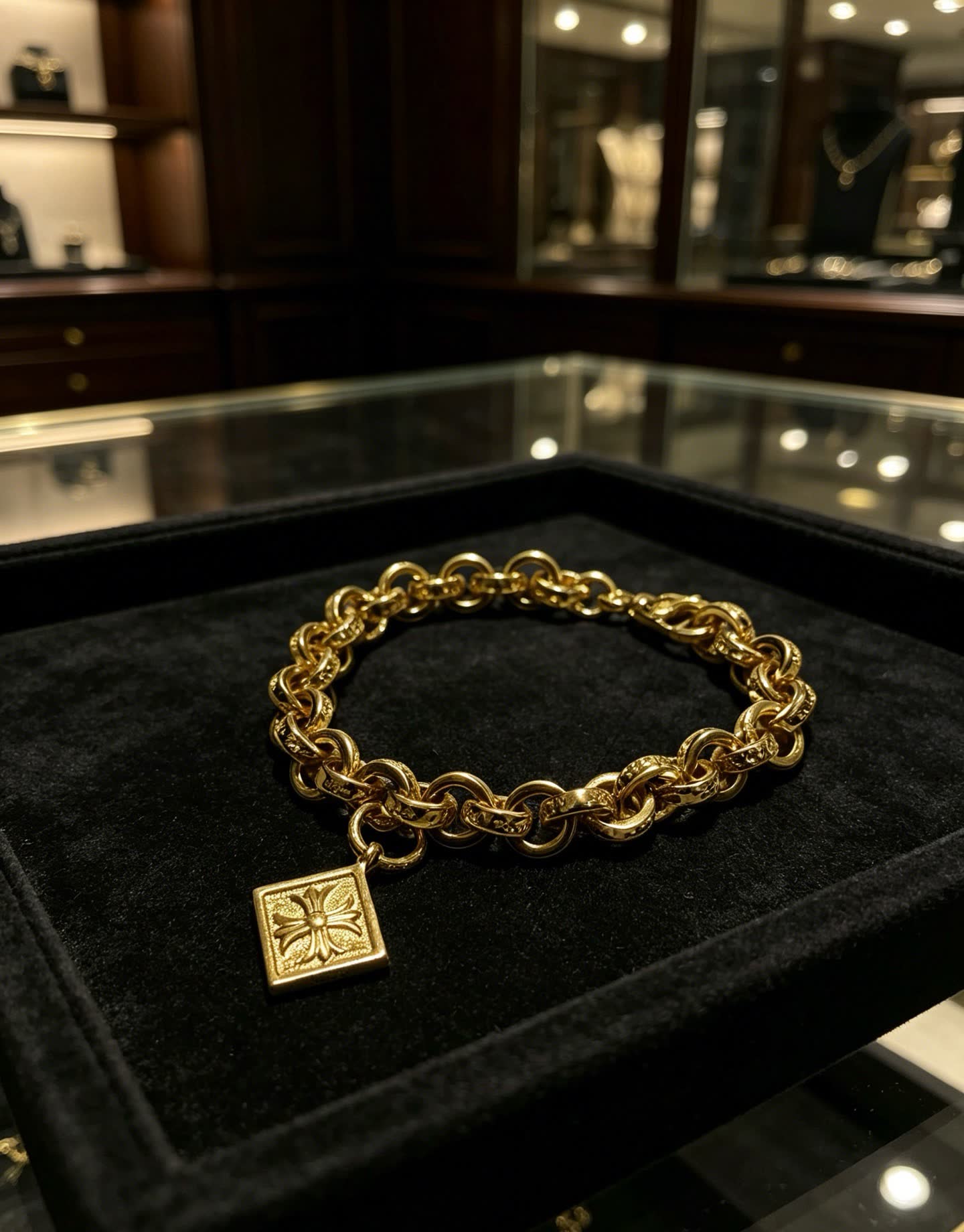 Chrome Hearts Gold-Plated Bracelet with Square Charm